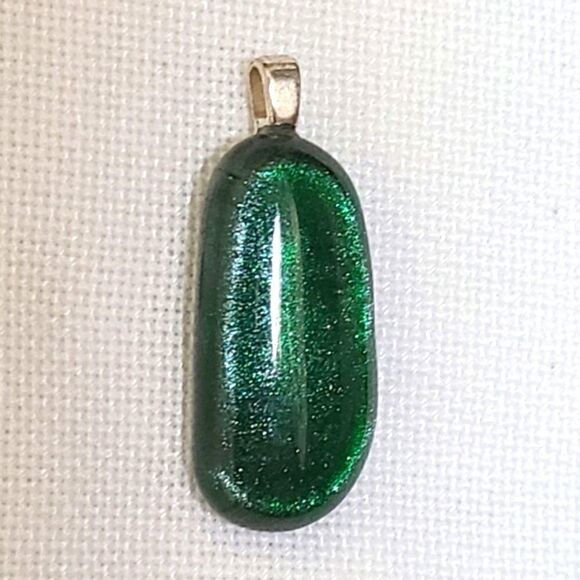Handmade Unique Dark Green Dichroic Glass Pendant - Picture 1 of 4